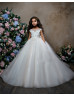 Beaded Ivory Lace Tulle Keyhole Back Long Flower Girl Dress